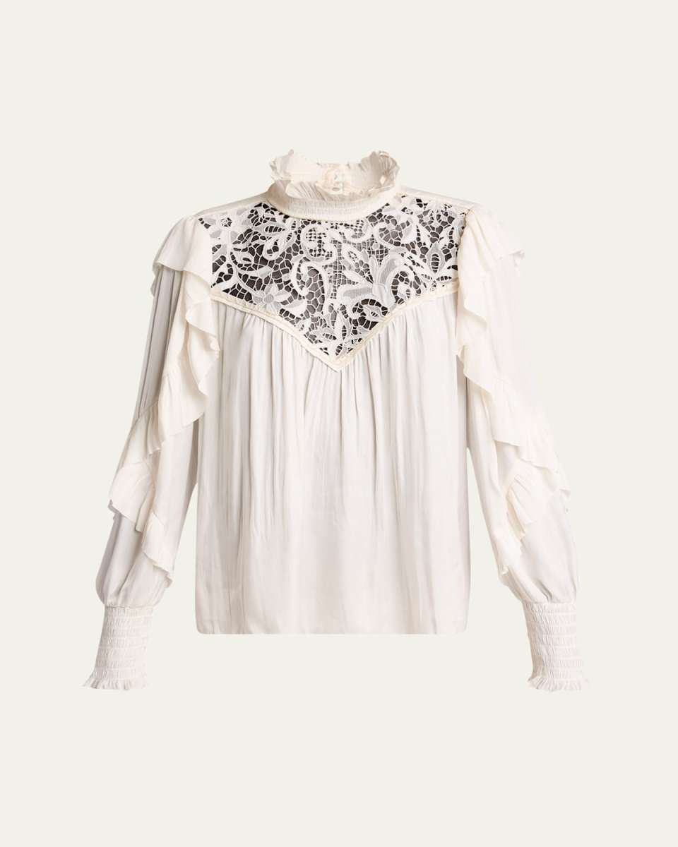 Seila Lace Ruffle Long-Sleeve Blouse